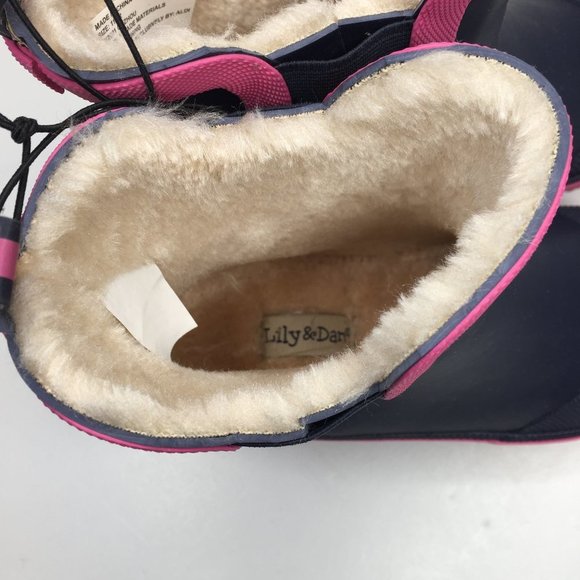 Lily & Dan girl's faux fur lined rain boots. NWT in navy and pink. - Picture 5 of 7